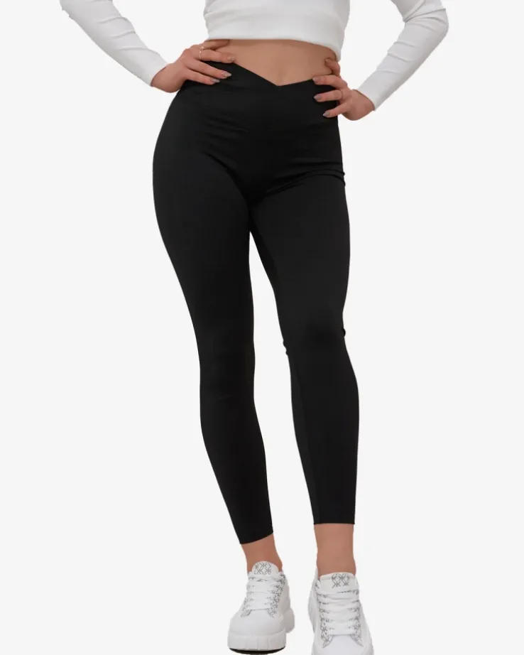 Royalfashion Czarne legginsy damskie z szeroką gumą w pasie