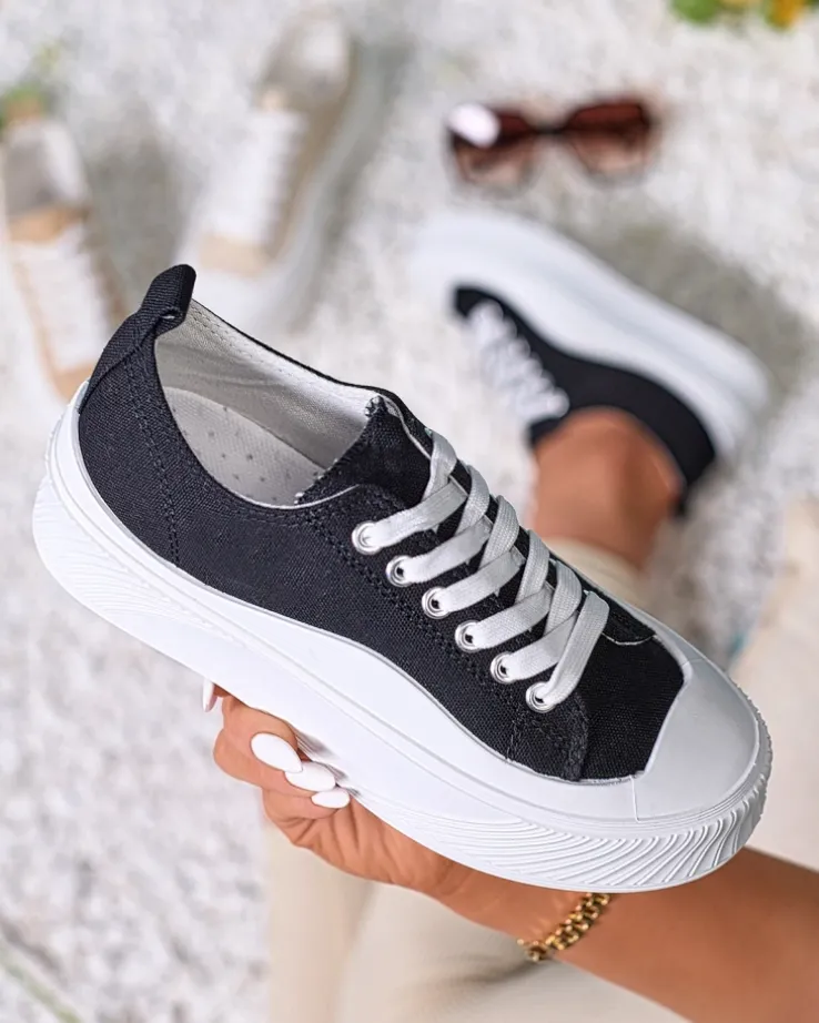 Royalfashion Czarne sportowe trampki na platformie Luceri