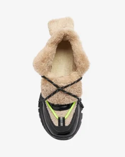 Royalfashion Czarne sportowe buty damskie z futerkiem i neonowymi żółtymi sznurówkami Adbo