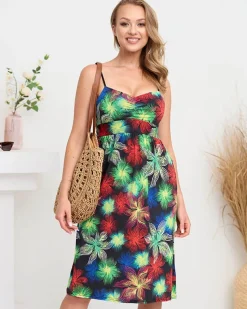 Royalfashion Czarno- zielona damska sukienka z printem