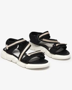 Royalfashion Czarno-beżowe dziecięce sandałki zapinane na rzepy Modis