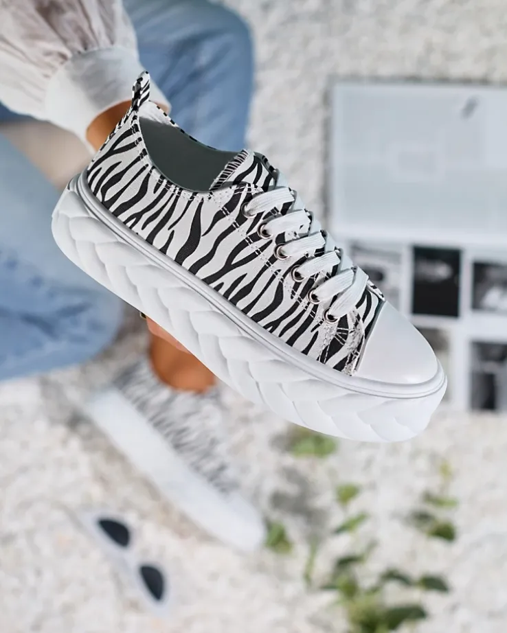 Royalfashion Czarno-białe damskie trampki na platformie Atredika