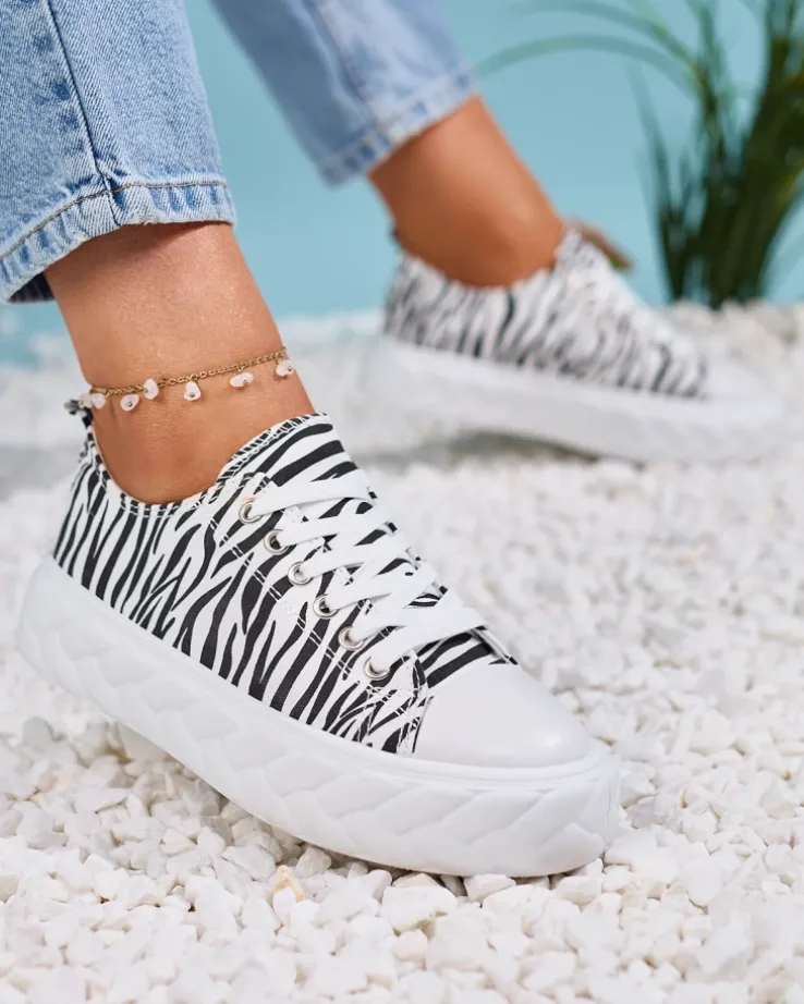 Royalfashion Czarno-białe damskie trampki na platformie Atredika