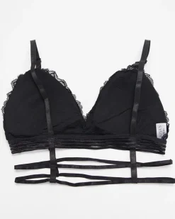 Royalfashion Czarny biustonosz damski z koronką i paseczkami