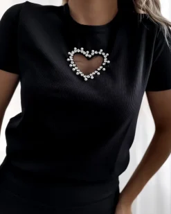 Royalfashion Czarny damski komplet sportowy z serduszkiem