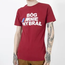 Royalfashion Czerwona bawełniana koszulka męska z printem