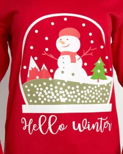 Royalfashion Czerwona damska 2-częściowa piżama z bałwankiem