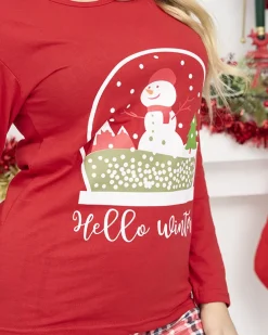 Royalfashion Czerwona damska 2-częściowa piżama z bałwankiem