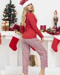 Royalfashion Czerwona damska 2-częściowa piżama z bałwankiem