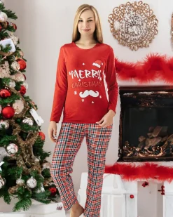 Royalfashion Czerwona świąteczna damska 2-częściowa piżama