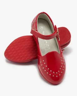 Royalfashion Czerwone balerinki dziewczęce z dżetami Praja