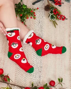 Royalfashion Czerwone damskie skarpetki ze świątecznym wzorem