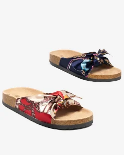 Royalfashion Czerwone damskie klapki z tkaninową wstążką Laneso