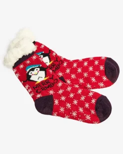 Royalfashion Czerwone damskie skarpetki ze świątecznym wzorem