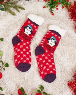 Royalfashion Czerwone damskie skarpetki ze świątecznym wzorem