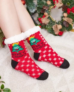 Royalfashion Czerwone damskie skarpetki ze świątecznym wzorem