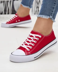 Royalfashion Czerwone damskie klasyczne sznurowane trampki Ogisa