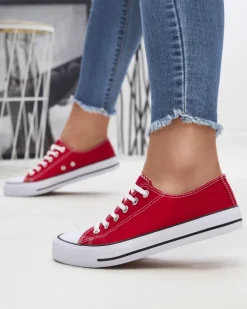 Royalfashion Czerwone damskie klasyczne sznurowane trampki Ogisa