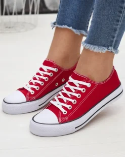 Royalfashion Czerwone damskie klasyczne sznurowane trampki Ogisa