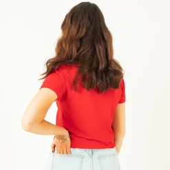 Royalfashion Czerwony damski t-shirt z napisem z cekinów