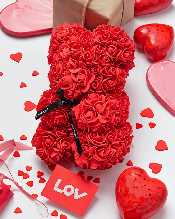 Royalfashion Czerwony miś z róż