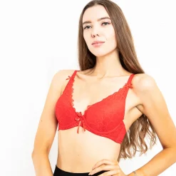 Royalfashion Czerwony usztywniany biustonosz z koronką