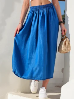 Royalfashion Damska spódnica midi a'la jeansowa