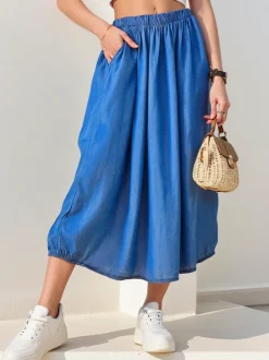 Royalfashion Damska spódnica midi a'la jeansowa