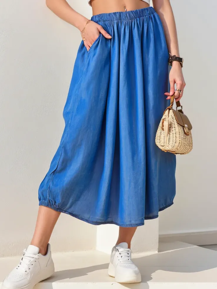 Royalfashion Damska spódnica midi a'la jeansowa