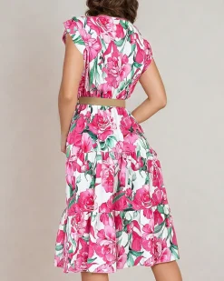 Royalfashion Damska sukienka midiw kwiaty