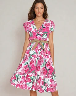 Royalfashion Damska sukienka midiw kwiaty