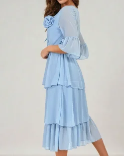 Royalfashion Damska sukienka midi z falbankami