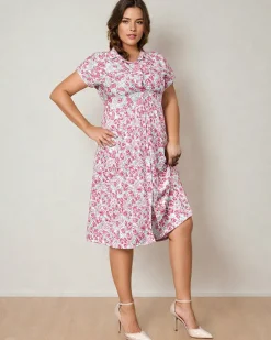 Royalfashion Damska sukienka midi w kwiaty