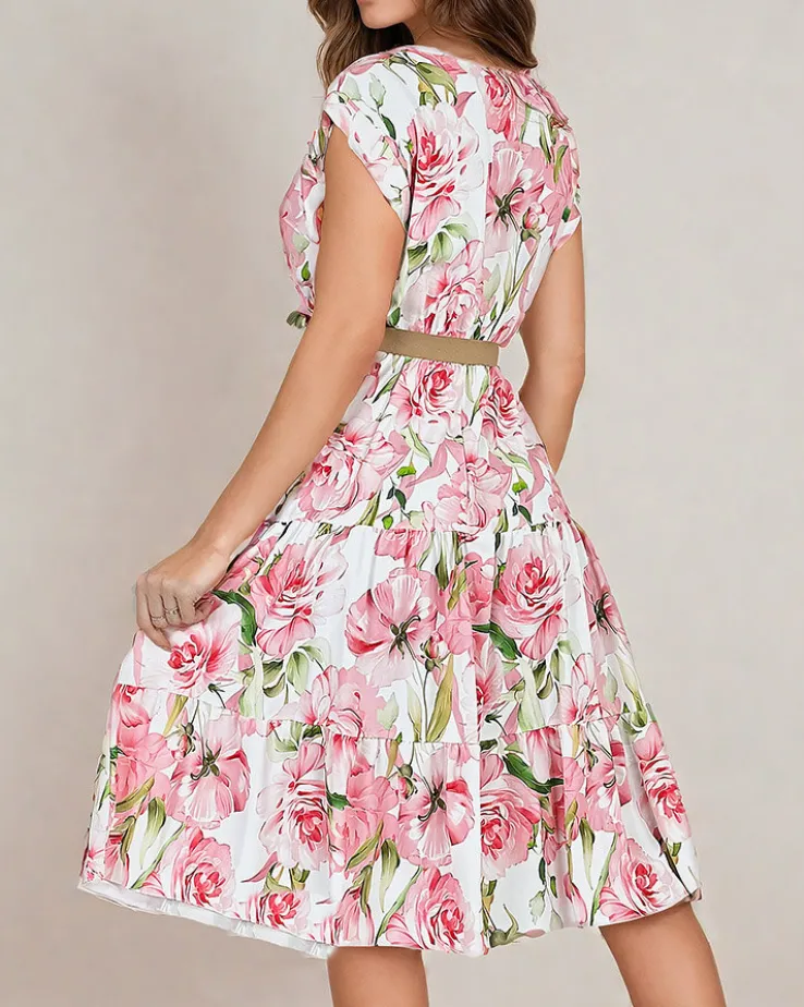 Royalfashion Damska sukienka midiw kwiaty