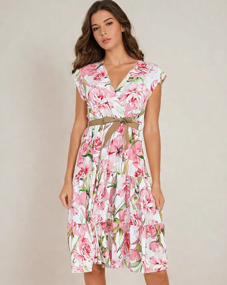 Royalfashion Damska sukienka midiw kwiaty