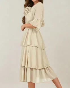 Royalfashion Damska sukienka midi z falbankami