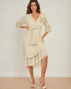 Royalfashion Damska sukienka midi z falbankami