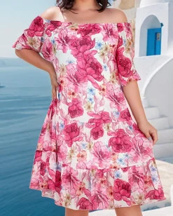 Royalfashion Damska sukienka midi w kwiaty oversize