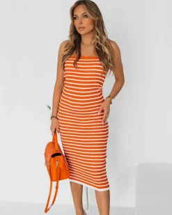 Royalfashion Damska sukienka midi w paski