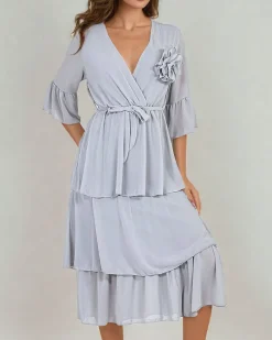 Royalfashion Damska sukienka midi z falbankami