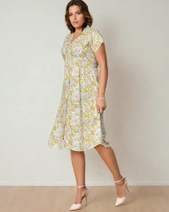 Royalfashion Damska sukienka midi w kwiaty