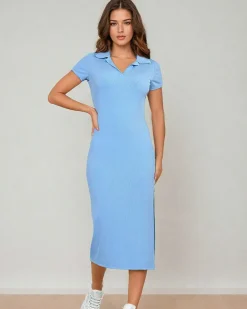 Royalfashion Damska sukienka midi z kołnierzykiem