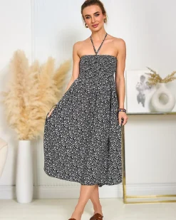 Royalfashion Damska sukienka midi w kwiaty