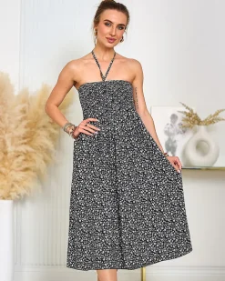 Royalfashion Damska sukienka midi w kwiaty