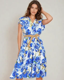 Royalfashion Damska sukienka midiw kwiaty