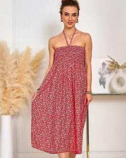 Royalfashion Damska sukienka midi w kwiaty