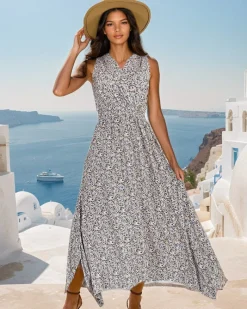 Royalfashion Damska sukienka midi w kolorowe kwiaty