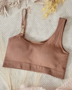 Royalfashion Damski biustonosz prążkowany z ozdobnym ramiączkiem