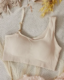 Royalfashion Damski biustonosz prążkowany z ozdobnym ramiączkiem