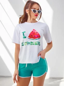 Royalfashion Damski komplet sportowy z t-shirtem i krótkimi spodenkami Watermelon
